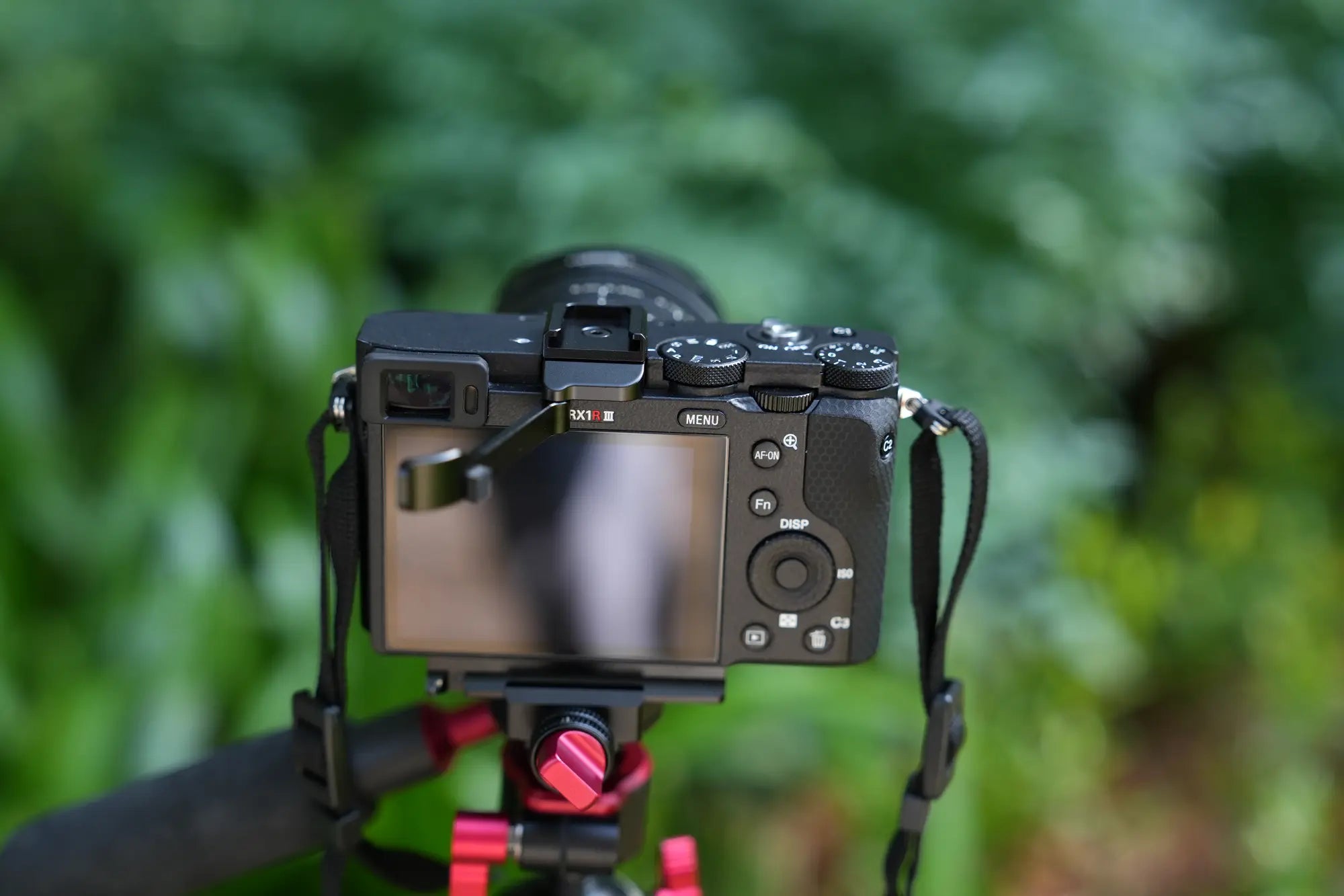 Freewell thumb grip mounted on the rear of a Sony RX1R III