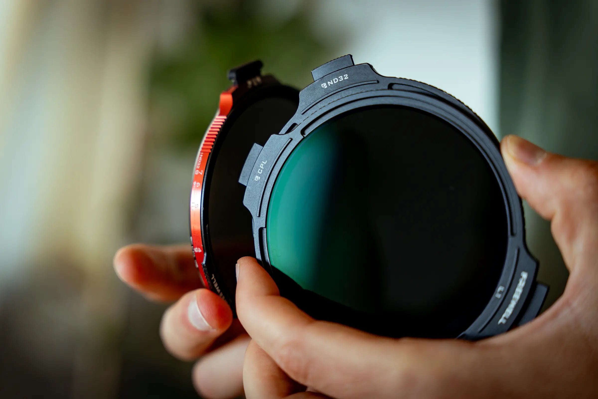 Real Locking filter layers aligned in front of a camera lens